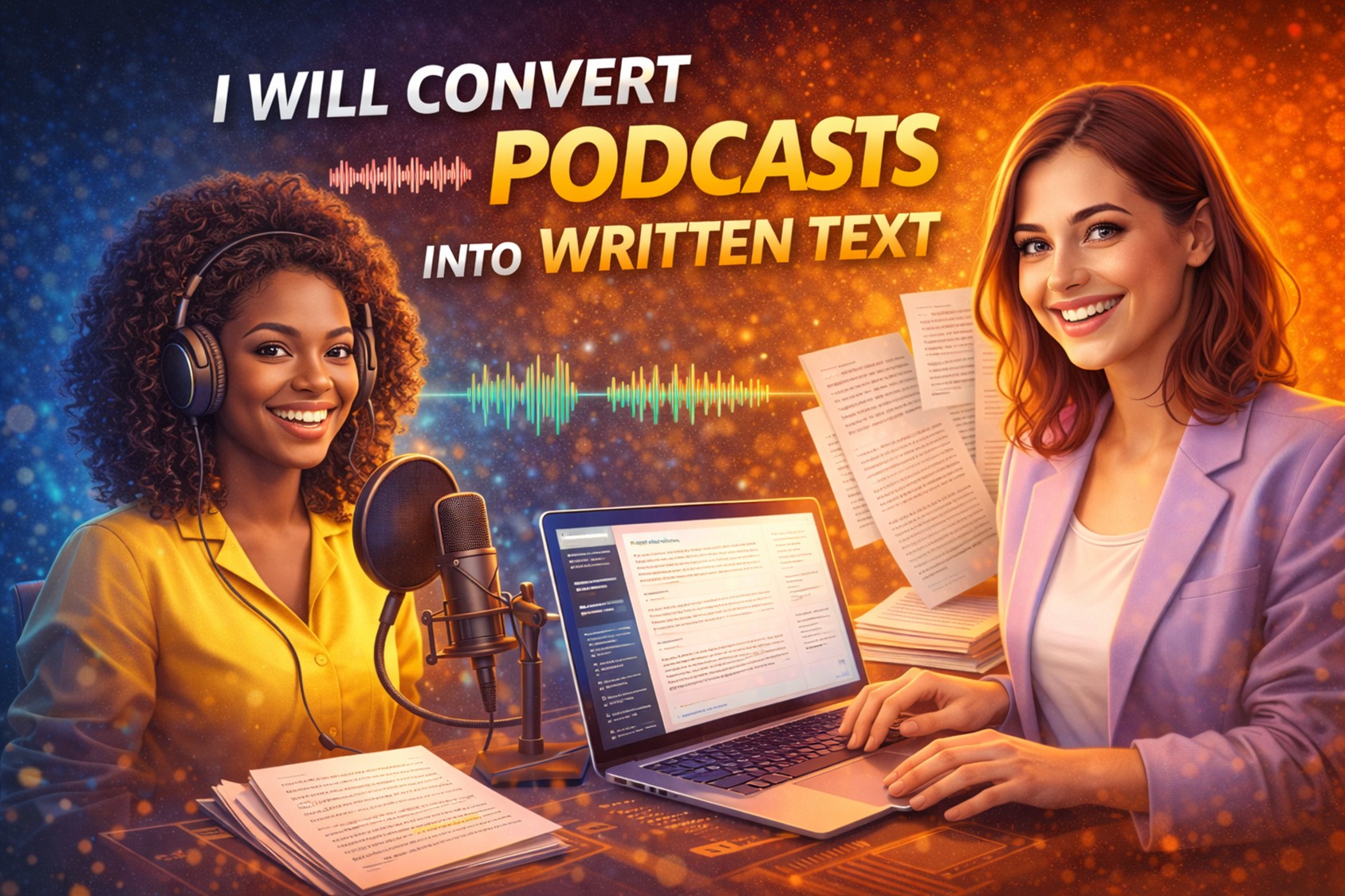 I will convert podcasts into written text (accurate transcription + clean formatting)