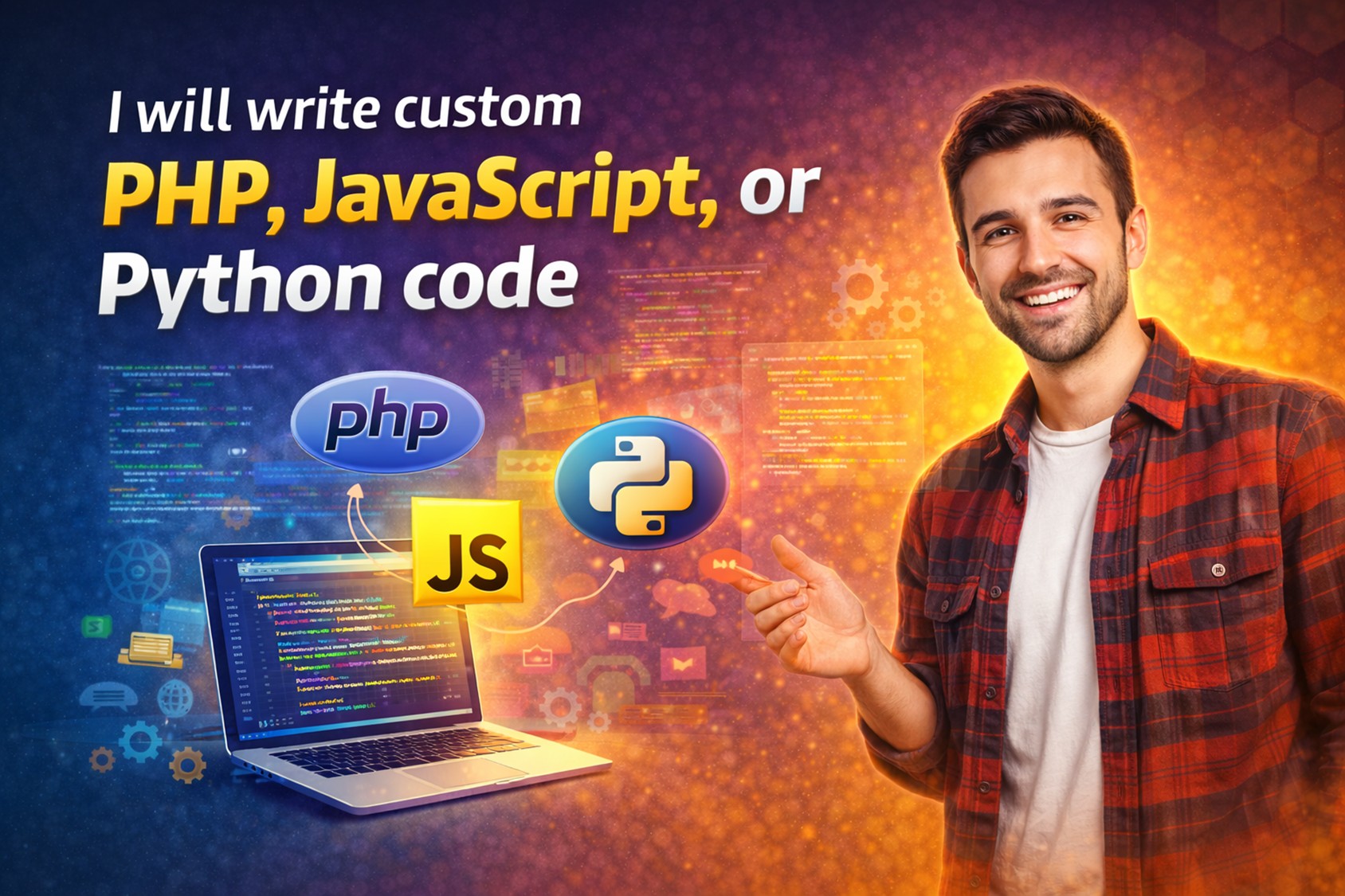 I will write custom PHP, JavaScript, or Python code (clean, secure, well-documented)